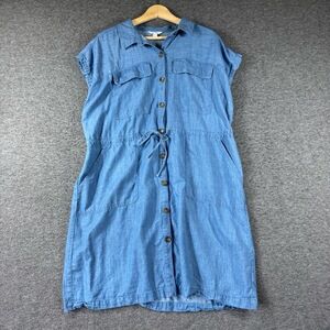 Time & Tru Chambray Shirt Dress Womens XXL Light Blue‎ Drawstring Waist Casual